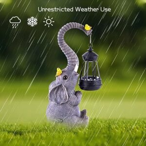 Solar Outdoor Garden Statues Lights, Mom Gifts Birthday Gifts for Women, Lucky Elephant Unique Housewarming Gifts and Yard Decoration, Elephant Figurines with Cute Birds Garden Sculpture Decor - Image 5