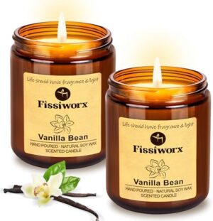 Vanilla Scented Candle Set 2 Pack, Candle for Home Scented, Odor Eliminating, Stress Relief, 15oz, 110 Hours Long Lasting Soy Wax Gift Set for Women