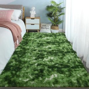 DweIke Extra Large Fuzzy Rug Fluffy Carpets, 8x10 Feet Tie-Dye Dark Green Rugs for Living Room Bedroom Girls Kids Room Nursery Home Decor, Non-Slip Floor Carpet, Dark Green - Image 7