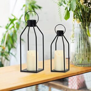 HPC Decor Modern Farmhouse Lanterrn Decor- Black Metal Candle for Christmas- Lanterns w/Timer Flickering Candles for Living Room,Home,Indoor, Outdoor,Table,Fireplace Mantle Décor - Image 2