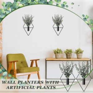 Jexine 2 Pcs Hanging Planters with Artificial Eucalyptus Metal Hanging Vase Indoor Plants Holder Modern Geometric Boho Wall Decor for Living Room Home Office(Black) - Image 4