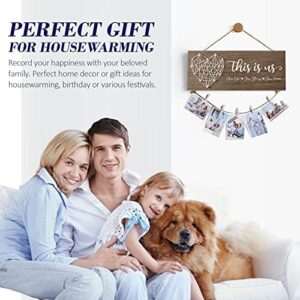 Mothers Day Gifts for Mom Women, Housewarming Gifts New Home Wall Decor Sign, This Is Us Family Picture Frame Wedding Gifts for Couples Farmhouse Rustic Wood Hanging Photo Holder New Homeowner Gifts - Image 2