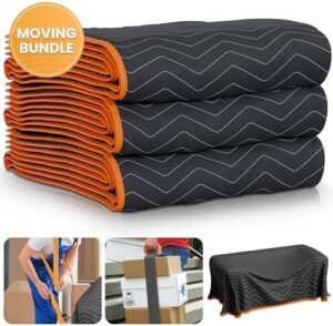 Thick Moving Blankets Heavy Duty 3 Pack - 72x42" Protecting Movers Blanket with Shoulder Straps, 1.9" Wide Handle Strap - Furniture Blanket Supplies, Moving Essentials for Packing for Home - Image 2