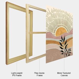 HPINUB Boho Framed Canvas Wall Art Prints, Set of 3 Mid Century Modern Wall Decor, Nature Plants Desert Sun Art Paintings, Bohemian Artwork for Living Room, Bedroom, Dining Room, Office - 16"x24"x3 - Image 5