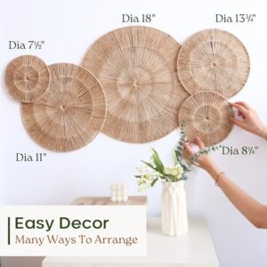 CHI AN 18 Inch Boho Wall Decor – Set of 5 Woven Jute Wall Baskets, Boho Wall Art & Decorative Basket Set, Farmhouse Wall Hanging, Handwoven Wall Plates for Living Room, Bedroom – 18", 14", 11", 8", 7" - Image 4