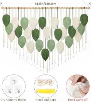Weldomcor Large Macrame Wall Hanging, Boho Leaves Macrame Tapestry Wall Decor Handmade Woven Hanging Decor Chic Bohemian Wall Art Home Decoration for Bedroom Living Room Nursery Office 51.5"W x 33.5"L - Image 2