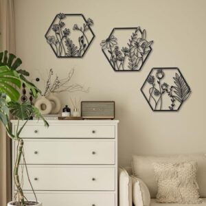 OYEFLY 3 Pcs Metal Flower Wall Art, Farmhouse Wall Decor (Black) - Image 5