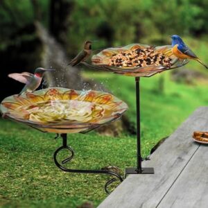 2-in-1 Deck Mounted Bird Bath for Outside Glass Birdbath Bowl & Birdfeeder with Adjustable Sturdy Metal Clamp for Railing Balcony 11" Dia, Sunflower - Image 5