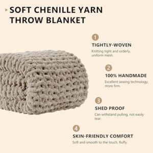 L'AGRATY Chunky Knit Blanket Throw: 50''x60'' Chenille Chunky Knitted Throw Blanket for Bed Couch - Handmade Thick Big Cable Knit Blanket - Large Crochet Rope Blanket for Home Decor(Light Linen) - Image 2