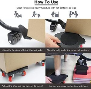 ONEON Furniture Mover with Wheels & Furniture Lifter Set, 360° Rotation Wheels Furniture Dolly, 660 Lbs Capacity, for Moving Heavy Furniture, Refrigerator, Sofa, Cabinet - Image 6