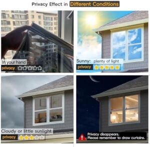 Window Privacy Film See Out Not in, One Way Privacy Window Film, Removable Window Tint for Home, Reflective Static Cling Window Film Heat Blocking, Natural Silver, 35.4 X 393.7 inch - Image 7