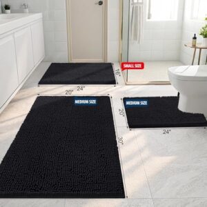 Smiry Luxury Chenille Bathroom Rugs 30x20, Extra Soft and Absorbent Shaggy Bath Mat, Machine Washable, Non-Slip Plush Carpet Runner for Tub, Shower, and Floor, Home Decor Accessories, Black - Image 2