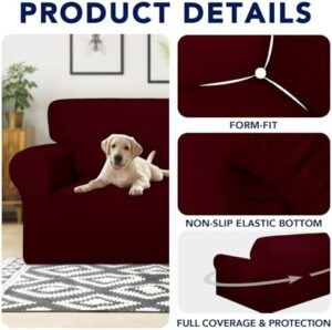 PureFit 100% Dual Waterproof Couch Cover Slipcovers for Couches and Sofas - Stretch Non Slip Fleece Sofa Covers Washable, Leakproof Furniture Protector for Kids, Pets, Dog (Sofa, Wine) - Image 4