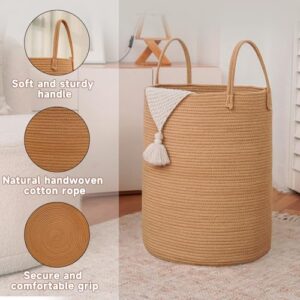 Large Woven Laundry Basket Hamper,60L Cotton Rope Storage Bin for Blankets,Toys and Clothes,Decorative Tall Nursery Hamper for Living Room,Baby Nursery,Bathroom and Bedroom,Golden Jute - Image 6