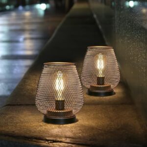 JHY DESIGN Set of 2 Metal Cage LED Lantern Battery Powered Cordless Accent Light with LED Great for Weddings Parties Patio Events for Indoors Outdoors - Image 2