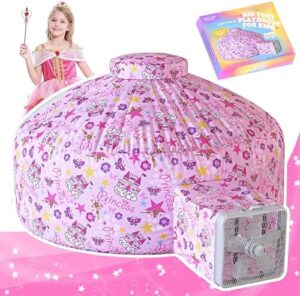 Skywin Air Tent Fort Playhouse for Kids (Princess) - Classic Inflatable Kids Fort Sets Up and Stores Away in Seconds, 77 x 50 Inches (Fan NOT Included)