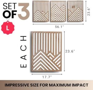 qmmp Modern Wooden Wall Sculptures - Set of 3 - MDF - Oak - Home Decor Accent - Large Wall Art for Living Room, Bedroom, Office - Easy Installation (Oak, Large - Mountain and Sun, Unframed) - Image 4