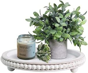 HPC Decor 12in Round Wood Tray - White, Distressed, Farmhouse Rustic - Decorative Tray for Living Room, Coffee Table, Kitchen Table or Farmhouse Serving Tray