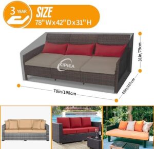 Kipiea Patio Sofa Cover, Heavy Duty Outdoor Couch Covers Waterproof Winter, 3-Seat Patio Furniture Cover Loveseat, Outdoor Sofa Covers with Anti UV and No Tears, No Fading (78"W x 42"D x 31"H) - Image 2