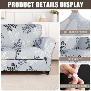 SearchI Stretch Sofa Cover Printed Couch Cover, Floral Pattern 4 Pieces Sofa Slipcover with 3 Separate Cushion Cover, Washable Furniture Protector for Living Room(Sofa, Leaf Pattern) - Image 2