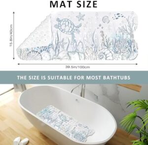 Sea Turtle Seaweed Starfish Cute Shell Bathtub Mat Non Slip Shower Mat Extra Long Anti Slip Bath Mats for Tub with Suction Cups and Drain Holes - Image 7