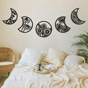 Jetec 5 Pieces Moon Phase Wall Decor Boho Hanging Moon Phase Nordic Wood Wall Art for Living Room Bedroom Home Decoration Room Apartment Bar Ornament(Black) - Image 4