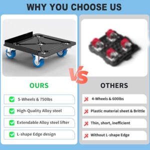 Heavy Duty Furniture Dolly 360° Rotating 5 Wheels, Alloy Steel 3000 lbs Load Capacity Furniture Movers with Measuring Tape & Leveler - Image 5