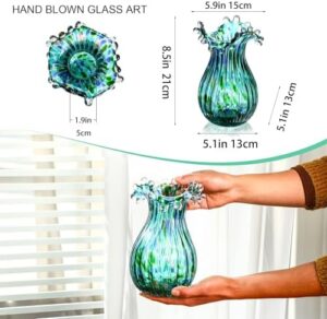 Green Glass Bubble Vase for Flowers, 8.5" Blown Glass Vase for Home Decor, Modern Art Flower Vases Decorative | Table Centerpiece, Olive Plant, Wedding, Living Room, Bookshelf, Office, Entryway - Image 2