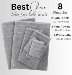 Casa Platino Large Bath Towels Set- 2 Bath Towels(30x 60), 2 Hand Towels & 4 Washcloths - Complete Bathrom Towels Set, Mercerized Soft Cotton Towel Set for Bathroom, Absorbent Towel Set- Grey - Image 4
