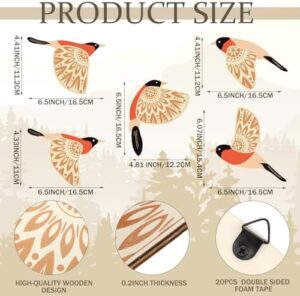 Barydat 5 Pcs Wooden Bird Wall Art Wood Flying Birds Wall Decor Rustic Folk Art Scandinavian Home Decor for Gift Living Room Bedroom Kitchen Office(Orange) - Image 2