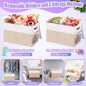 Large Toy Box, Collapsible Storage Organizer Bins with Lids, Sturdy Toy Chest Boxes Baskets for Kids, Boys, Girls, Nursery, Playroom, Living Room, Bedroom, 25"x13"x16", Beige and White - Image 6