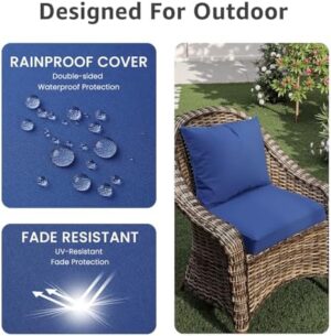Outdoor Seat Cushion Set 24 x 24 x 4 Inch, Waterproof & Fade Resistant Patio Furniture Cushions with Removable Cover and Ties, Thick Deep Seating Pads for Outside Chair Sofa Couch, Blue - Image 3