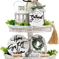 Houmury Set of 16 Farmhouse Tiered Tray Decor with 1 Lantern Artificial Plant& Cutting Board Sign for Rustic Home Kitchen Decor Tier Tray Decor Set (Tiered Tray Not Included)