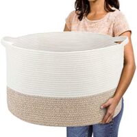 Extra Large Cotton Rope Basket 22" x 14" - Toy Basket for Kids -Blanket Basket for Living Room - Woven Baskets for Storage