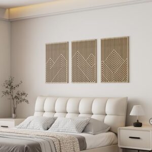 Yaofala 3 Pcs Large Wood Mountain Wall Art, 31.5" X 23" Modern Wooden Panel Mountain Wall Decor, Landscape Nature Abstract Line Minimalist Wall Art for Living Room Bedroom Study - BR04588 - Image 7