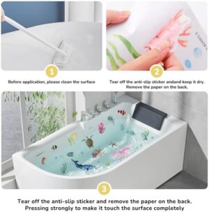 Non Slip Bathtub Stickers, 6 Pages Sea Organism Adhesive Kids Anti Slip Decal Threads for Shower Floor and Bath Tub Decals(Ocean) - Image 7