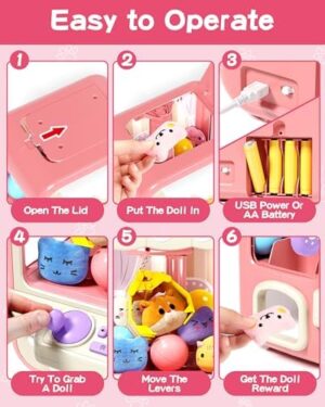 Claw Machine for Kids, Mini Vending Machine with Music, Prize Dispenser Toys for Girls and Boys, Electronic Claw Game Machine for Party Birthdays, Includes 35 Mini Toys (Small) - Image 7