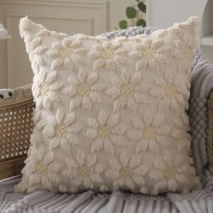 DFXSZ Spring Summer Pillow Covers 20x20 inch Set of 2 Farmhouse Decor Yellow Flower Heart Sunflower Beige Soft Plush Faux Fur Jacquard Throw Pillows for Sofa Holiday Spring Home Decor PTK024E20 - Image 3