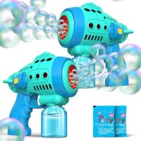 2 Bubble Gun with Bubble Liquid, Bubble Machine for Toddlers with 360-Degree Leak-Proof Design, Ergonomic Grip, Automatic Bubble Guns for Kids, Party Favors, Birthday Gift, Easter (2 Pack)
