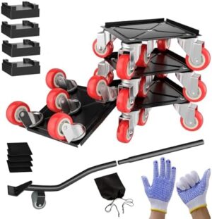 Furniture Movers with Wheels Set,4 Pack Carbon Steel Heavy Duty Furniture Dolly with 5 360° Rotatable Rubber Universal Wheels,Furniture Lifter Mover Tool Set for Sofa, Tables, Refrigerators, 1322 LBS