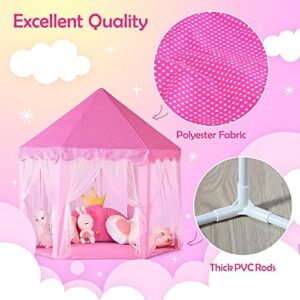 wilwolfer Princess Castle Play Tent for Girls Large Kids Play Tents Hexagon Playhouse with Star Lights Toys for Children Indoor Games (Pink) - Image 6