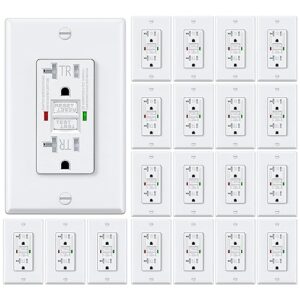 ELECTECK 20 Pack GFCI Outlets 20 Amp, Tamper Resistant (TR), Self-Test GFI Receptacles with LED Indicator, Ground Fault Circuit Interrupter, Decor Wallplate Included, UL Listed, White