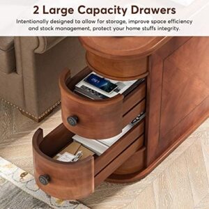LITTLE TREE Wood End Table with 2 Drawers Sofa Side Table, No Assembly Required Vintage Slim Nightstand Bedside Table for Bedroom - Image 5