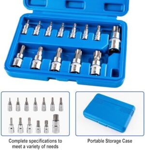 13-piece Torx Socket Set, T8-T60 Star Bits Kit with 1/4", 3/8", 1/2" Drive, S2 Steel & CR-V Construction, Built for Automotive, Furniture & Equipment Repair - Image 3