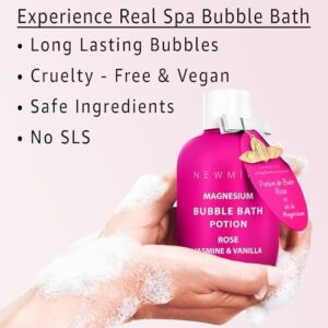 Magnesium Bubble Bath Rose Jasmine Vanilla Long Lasting Foam for Sore Muscles Epsom Salt Moisturizing Relaxing Stress Relief Spa Gift for Women - Image 3