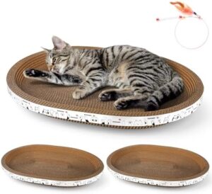 3 Pack Large Oval Cat Scratcher Bed Scratch Pad Board Lounge Couch Cats Bowl Shaped Scratching Post Nest for Cats Grinding Claw Cat Scratcher Cardboard Furniture Protector 17.3" x 14" x 2.36" - Image 2