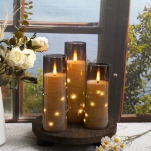 Flameless LED Candles with Timer 9 Pc Flickering Flameless Candles for Romantic Ambiance and Home Decoration Stable Acrylic Shell,with Embedded Star String,Battery Operated Candles(Grey) - Image 3