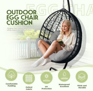 Outdoor Egg Chair Cushion, Waterproof Egg Chair Replacement Cushion, Thickened 7 Inches Hanging Chair Cushion, U-Shaped Cushions with Headrest for Outdoor Furniture 47x40x7 Inches (Gray) - Image 2
