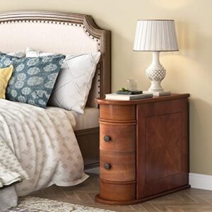 LITTLE TREE Wood End Table with 2 Drawers Sofa Side Table, No Assembly Required Vintage Slim Nightstand Bedside Table for Bedroom - Image 7