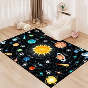 Boys Space Area Rugs for Bedroom Educational Learning Large Carpet Rug Indoor Sofa Floor Mats Solar System Space Theme Living Bedroom Dining Room Decor Crystal Polyester Area Rug Door Mats, 3'×5' - Image 2